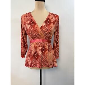 Y2K Babydoll Top Pink Sz Medium V-Neck 2000s Satin Tie Back‎ Asymmetrical Sides